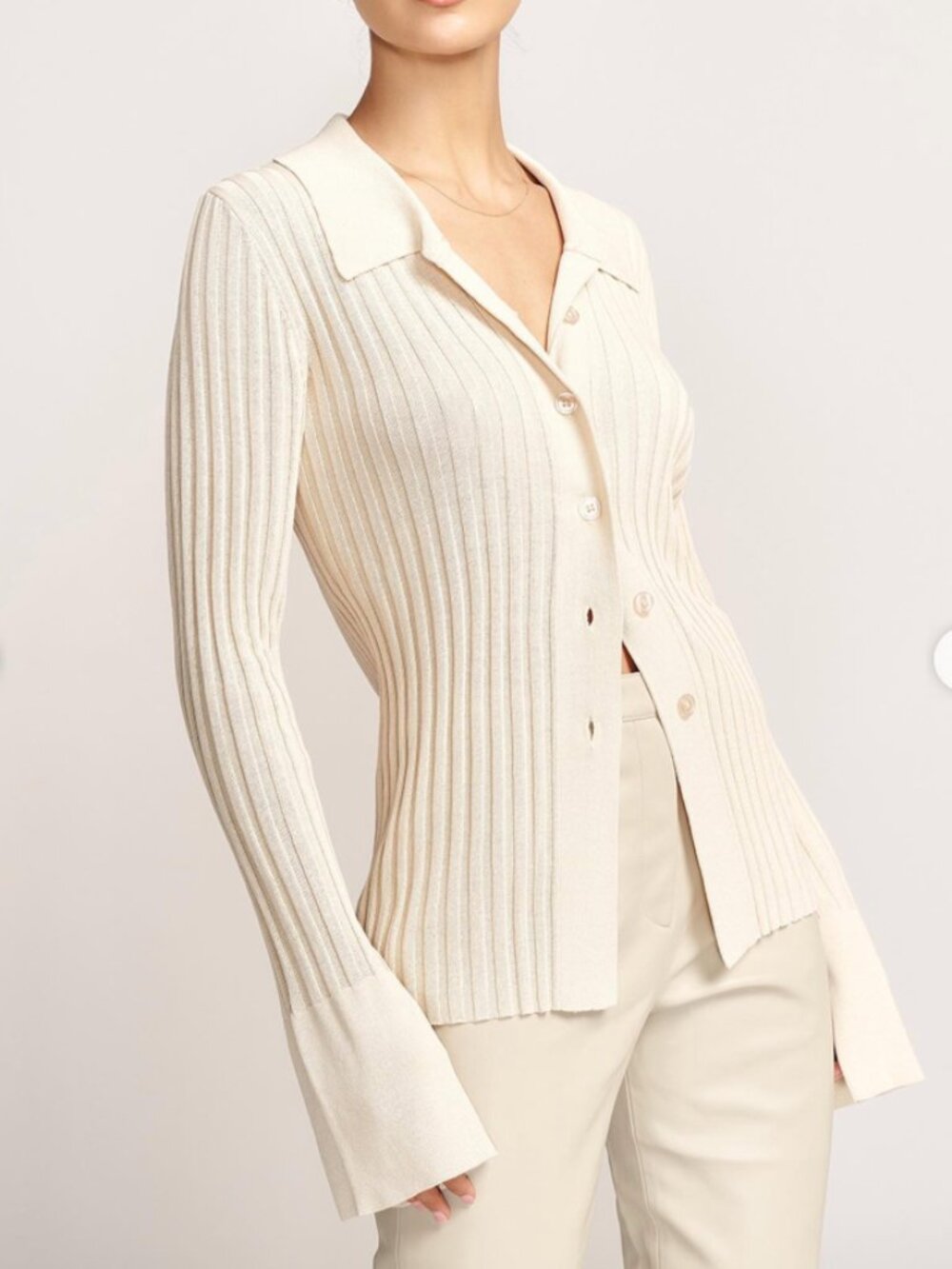 & Other Stories Ivory Ribbed Knit Polo Top
